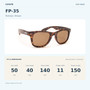 Coyote FP-35 Tortoise / Brown size guide: frame width 140 mm, lens height 40 mm, lens width 50 mm, bridge width 11 mm, temple length 150 mm.