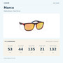 Coyote MARCO Matte Black / Red Mirror size guide: frame width 135 mm, lens height 44 mm, lens width 53 mm, bridge width 21 mm, temple length 132 mm.