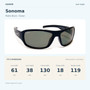Coyote SONOMA Matte Black / Green size guide: frame width 130 mm, lens height 38 mm, lens width 61 mm, bridge width 18 mm, temple length 119 mm.