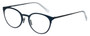 Profile View of Eyebobs Jim Dandy Designer Bi-Focal Prescription Rx Eyeglasses in Satin Navy Blue Crystal Unisex Round Full Rim Metal 50 mm