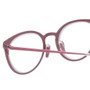 Close Up View of Eyebobs Jim Dandy Designer Reading Eye Glasses with Custom Left and Right Powered Lenses in Satin Fuchsia Pink Purple Unisex Round Full Rim Metal 50 mm