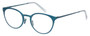 Profile View of Eyebobs Jim Dandy Designer Reading Eye Glasses with Custom Cut Powered Lenses in Satin Teal Blue Crystal Unisex Round Full Rim Metal 50 mm