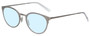 Profile View of Eyebobs Jim Dandy Designer Blue Light Blocking Eyeglasses in Satin Silver Crystal Unisex Round Full Rim Metal 50 mm