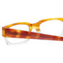 Close Up View of Eyebobs Peckerhead Designer Reading Eye Glasses with Prescription Progressive Rx Lenses in Blonde Tortoise Havana Brown Gold Crystal Unisex Rectangle Full Rim Acetate 50 mm