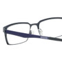 Close Up View of Eyebobs Protractor Designer Reading Glasses Gun Metal Black Matte Navy Blue 54mm