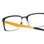 Close Up View of Eyebobs Protractor Designer Reading Eye Glasses with Prescription Bi-Focal Rx Lenses in Gun Metal Black Mustard Yellow Unisex Square Full Rim Metal 54 mm