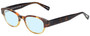 Profile View of Eyebobs Rita Book Designer Blue Light Blocking Eyeglasses in Light Tortoise Havana Brown Gold Crystal Ladies Round Full Rim Acetate 47 mm