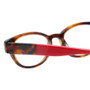 Close Up View of Eyebobs Rita Book Designer Reading Eye Glasses with Prescription Progressive Rx Lenses in Tortoise Havana Brown Gold Red Ladies Round Full Rim Acetate 47 mm