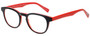 Profile View of Eyebobs Take A Stand Designer Bi-Focal Prescription Rx Eyeglasses in Black Layer Red Ladies Cateye Full Rim Acetate 47 mm