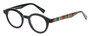 Profile View of Eyebobs TV Party Round Designer Reading Glasses Gloss Black Tribal Stripes 44 mm