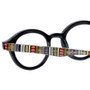 Close Up View of Eyebobs TV Party Designer Reading Eye Glasses with Single Vision Prescription Rx Lenses in Gloss Black Tribal Stripes Unisex Round Full Rim Acetate 44 mm