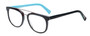 Profile View of Eyebobs Wedge Round Designer Reading Glasses Black Silver Powder Baby Blue 52 mm