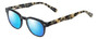 Profile View of Eyebobs Bench Mark Designer Polarized Reading Sunglasses with Custom Cut Powered Blue Mirror Lenses in Black Tan Brown Tortoise Havana Ladies Cateye Full Rim Acetate 46 mm