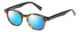 Profile View of Eyebobs Bitty Witty Designer Polarized Reading Sunglasses with Custom Cut Powered Blue Mirror Lenses in Tortoise Havana Brown Gold Ladies Round Full Rim Acetate 42 mm