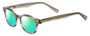 Profile View of Eyebobs Bitty Witty Designer Polarized Reading Sunglasses with Custom Cut Powered Green Mirror Lenses in Amber Brown Crystal Marble Ladies Round Full Rim Acetate 42 mm