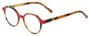 Profile View of Eyebobs Cheap Therapy Designer Reading Eye Glasses with Custom Cut Powered Lenses in Brown Red Gold Tortoise Havana Ladies Round Full Rim Acetate 45 mm