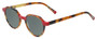 Profile View of Eyebobs Cheap Therapy Designer Polarized Sunglasses with Custom Cut Smoke Grey Lenses in Brown Red Gold Tortoise Havana Ladies Round Full Rim Acetate 45 mm