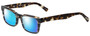 Profile View of Eyebobs Fare N Square Designer Polarized Sunglasses with Custom Cut Blue Mirror Lenses in Brown Tortoise Marble White Stripe Unisex Square Full Rim Acetate 51 mm