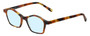 Profile View of Eyebobs Firecracker Designer Blue Light Blocking Eyeglasses in Matte Tortoise Brown Gold Orange Black Ladies Square Full Rim Acetate 47 mm