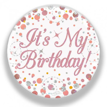 Badge 75mm Sparkling Fizz Birthday Rose Gold Pack 1 Badge 75mm Sparkling Fizz Birthday Rose Gold Pack 1