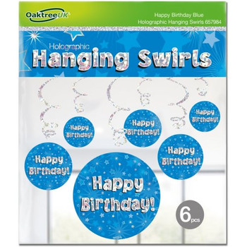 Hanging Swirl Holographic Happy Birthday Blue Pack 6 Hanging Swirl Holographic Happy Birthday Blue Pack 6
