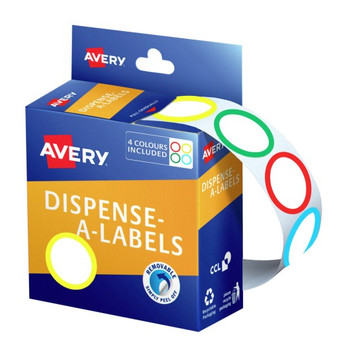 Avery Dispenser Labels Circle 24mm Assorted 4 Colours 300 Pack Avery Dispenser Labels Circle 24mm Assorted 4 Colours 300 Pack