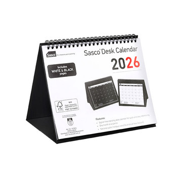 SASCO 2026 TRIFOLD DESK CALENDAR 210 X 180MM BLACK/WHITE SASCO 2026 TRIFOLD DESK CALENDAR 210 X 180MM BLACK/WHITE