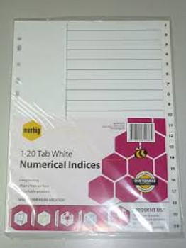 Dividers 1-20 Plastic Tab White A4 Numerical Indices Dividers 1-20 Plastic Tab White A4 Numerical Indices