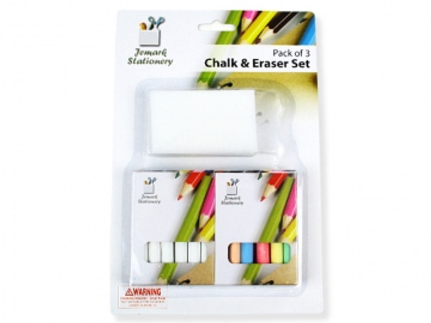 Chalk Set & Eraser White 4 Pk 