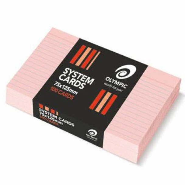 System Cards -Olympic 5x3 (125x75mm) Ruled Pink Pack of 100