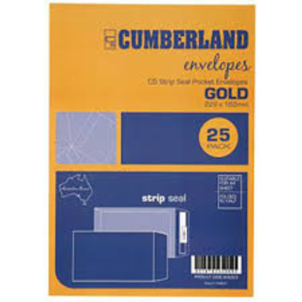 Envelopes C5 Plain Face Gold 229 x 162mm Pk25