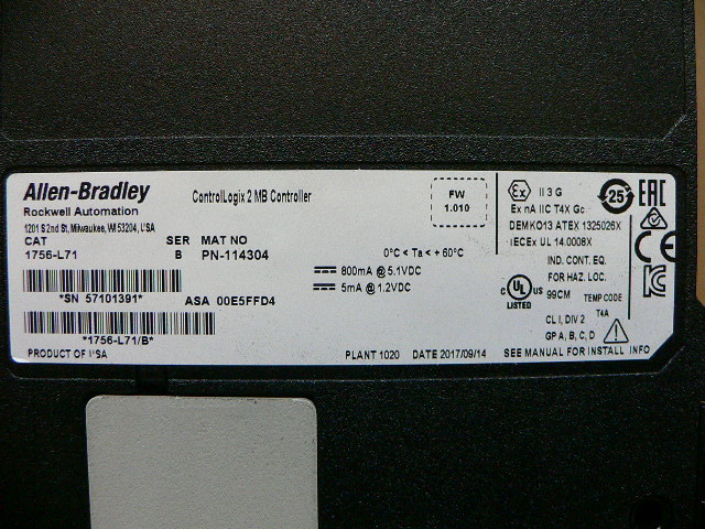 Allen Bradley 1756-L71 Controllogix 5571 Processor 2 Mb ! - Fen Industrial