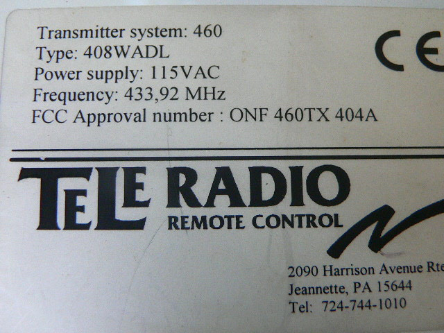 Tele Radio 460 Remote Control Transmitter System Type 408Wadl 433 92 ...
