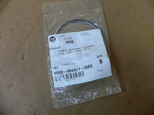 Allen Bradley, 888D-M4ac1-0M3, 4 Pin, Male Straight Connector Allen Bradley, 888D-M4ac1-0M3, 4 Pin, Male Straight Connector