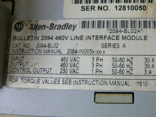 Allen Bradley 2094-Bl02 Kinetix 6000 460V Line Interface Module - Fen ...