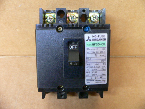 Mitsubishi Nf30-Cb Circuit Breaker No-Fuse 5A 3 Pole Mitsubishi Nf30-Cb Circuit Breaker No-Fuse 5A 3 Pole