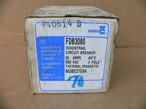 Westinghouse Fdb3080 80 Amp 600 Volt 3 Pole Industrial Breaker Westinghouse Fdb3080 80 Amp 600 Volt 3 Pole Industrial Breaker