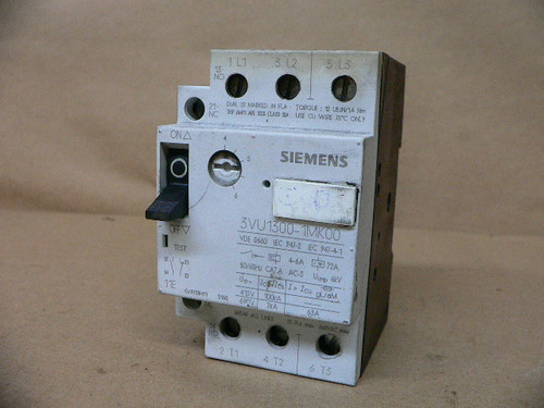 Siemens 3Vu1300-1Mk00 Motor Circuit Breaker 4-6A Amp 25 Fla 600Vac 1 No 1 Nc