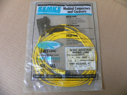 Remke 304E0131j Single Key (M12) Micro-Link Plug Assembly Male 4P 13.1' 22 Awg