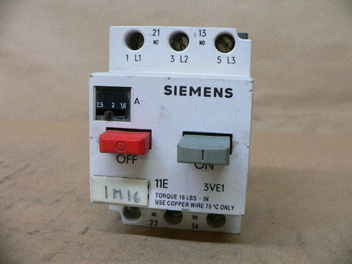 Siemens 3Ve1010-2H Motor Starter Protector 1.6-2.5A 30A 1No 1Nc