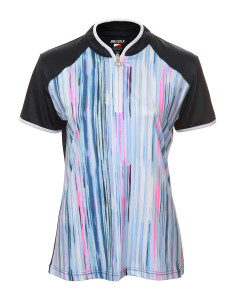 JRB Ladies 1/4 Zip Short Sleeve Polo - Navy With Multi-Stripe JRB Ladies 1/4 Zip Short Sleeve Polo - Navy With Multi-Stripe