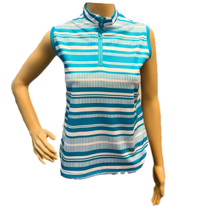 Eleven Ladies 2022 Collection Golf Turquoise/White Print Sleeveless Polo Eleven Ladies 2022 Collection Golf Turquoise/White Print Sleeveless Polo