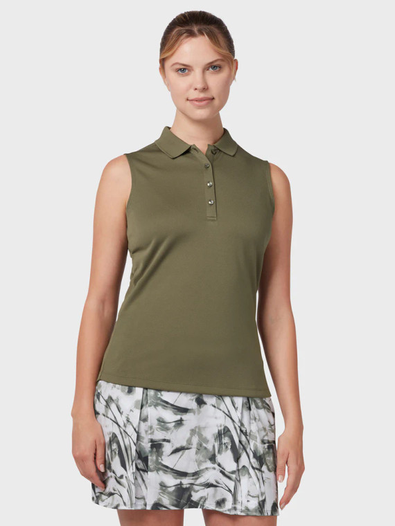 Callaway Ladies Solid Knit Sleeveless Polo - Industrial Green - CGKSA0A4