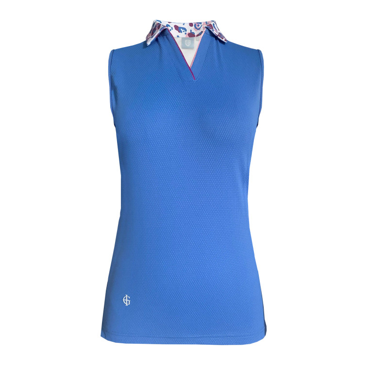 IGLTS2415 - Ladies Leopard Print Collar Sleeveless Polo Shirt