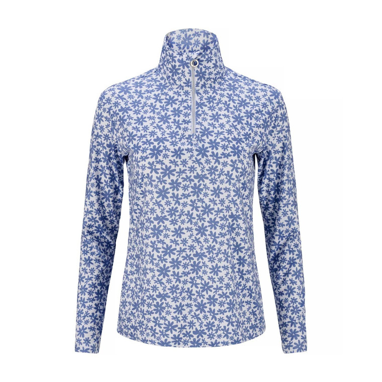 JRB Women's Golf - 1/4 Zipped Roll Neck - Cornflower Blue Print
