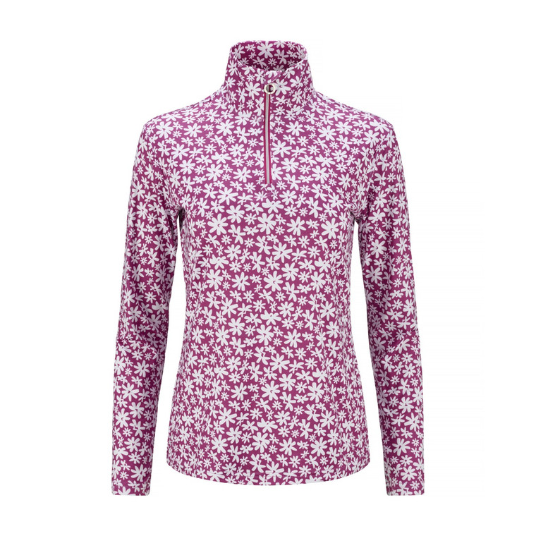 JRB Women's Golf - 1/4 Zipped Roll Neck - Fuchsia Pink Flower Print