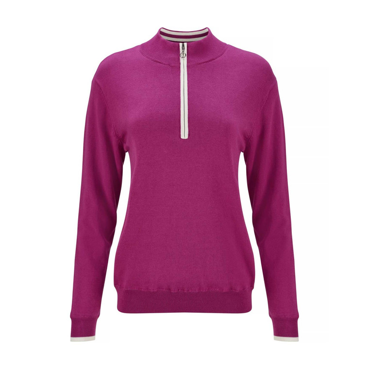 JRB Women's Golf - 1/4 Zipped Lined Sweater - Fuchsia Pink