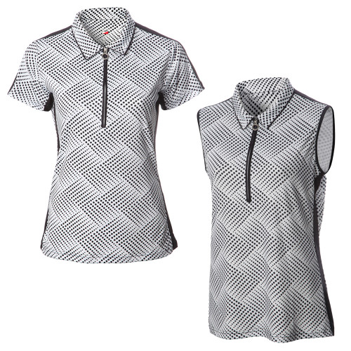 JRB Women's Golf Fashion Shirt White Spot Print Sleeved or