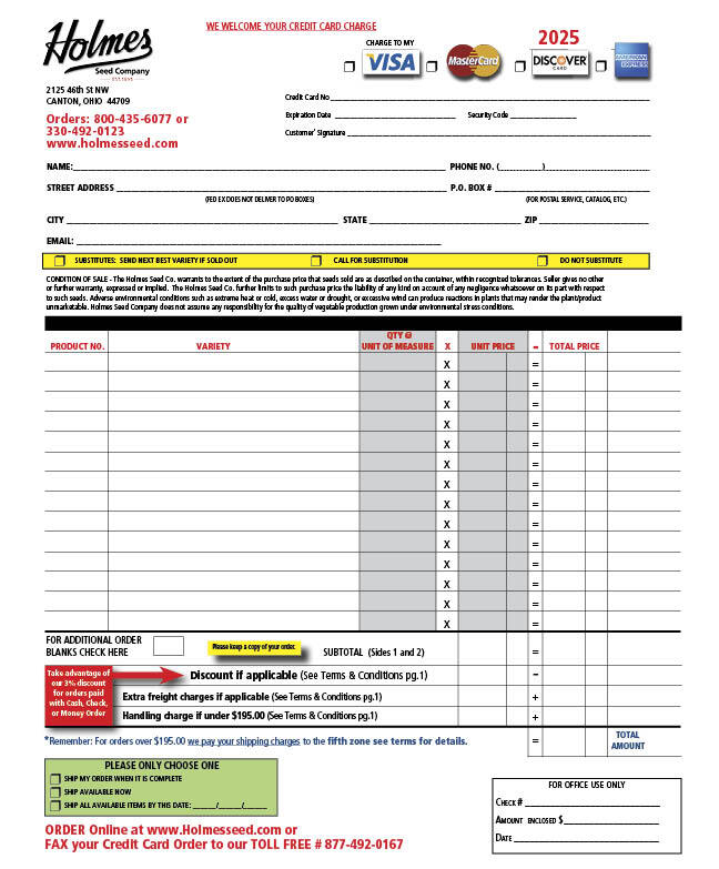 2025 Order Blank