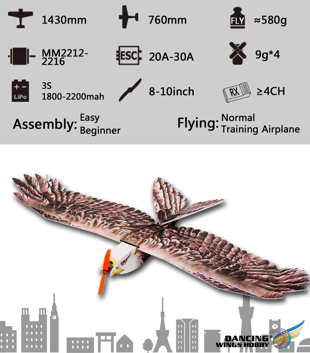 DWHE1902 Dancing Wings Hobby E19 RC Airplane EPP Biomimetic Eagle II Wingspan 1430mm with Motor